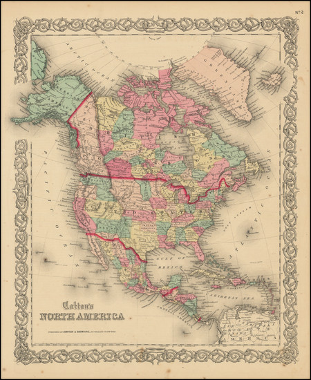 55-North America Map By Joseph Hutchins Colton