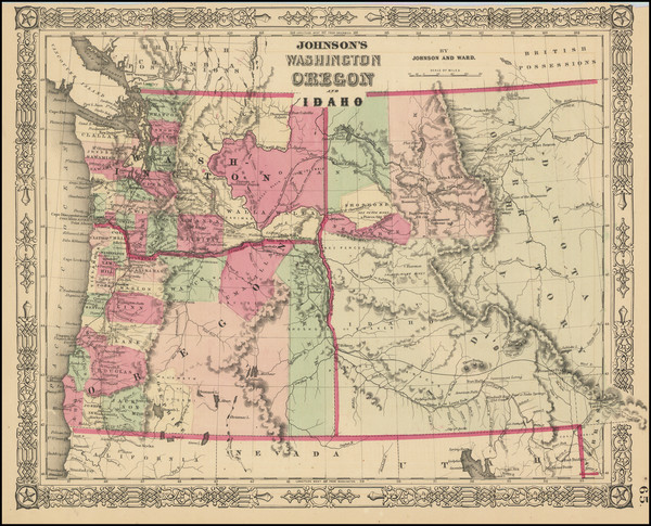 97-Idaho, Montana, Wyoming, Pacific Northwest, Oregon and Washington Map By Alvin Jewett Johnson  