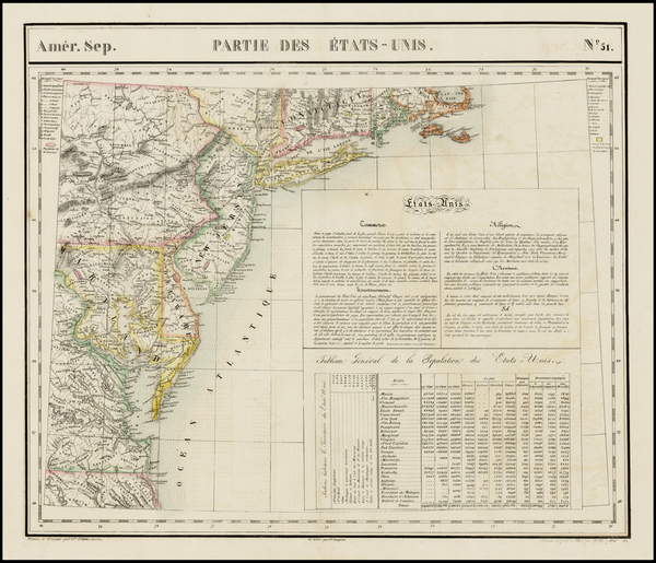 87-New England, Mid-Atlantic and Southeast Map By Philippe Marie Vandermaelen