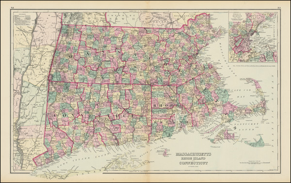 18-New England, Connecticut, Massachusetts, Rhode Island and Boston Map By O.W. Gray