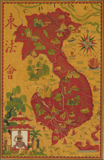 82-Thailand, Cambodia, Vietnam and Pictorial Maps Map By Lucien Boucher