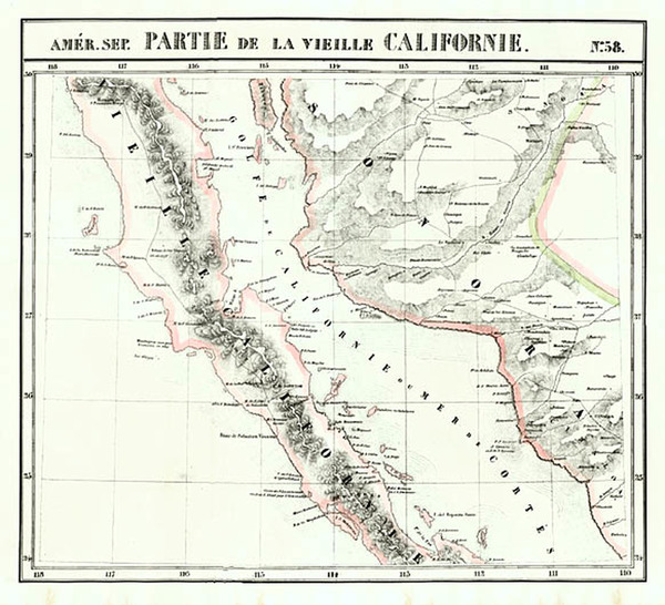 16-Mexico and Baja California Map By Philippe Marie Vandermaelen