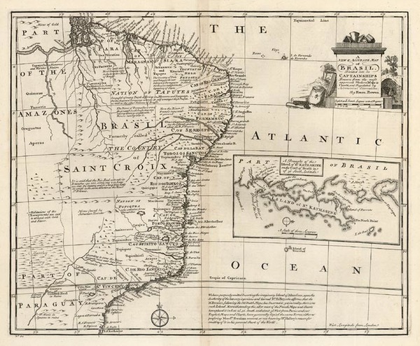 36-South America and Brazil Map By Emanuel Bowen