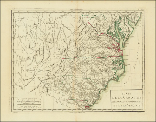 39-South, Southeast, Virginia, North Carolina and South Carolina Map By Pierre Antoine Tardieu