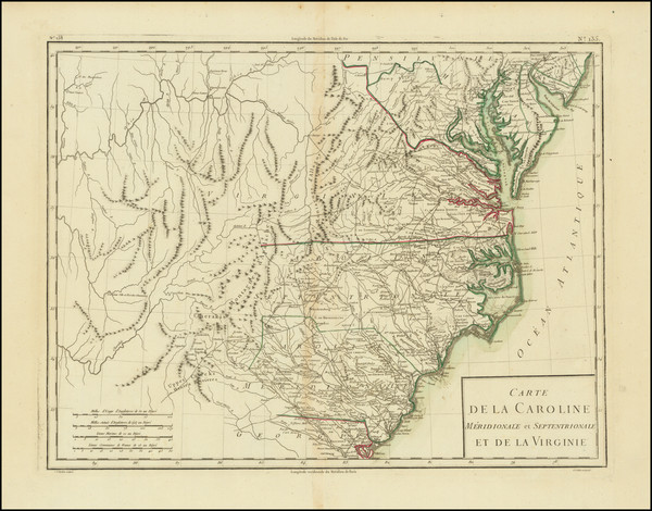 5-South, Southeast, Virginia, North Carolina and South Carolina Map By Pierre Antoine Tardieu