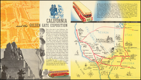 23-Arizona, Pictorial Maps and California Map By Santa Fe Trailways