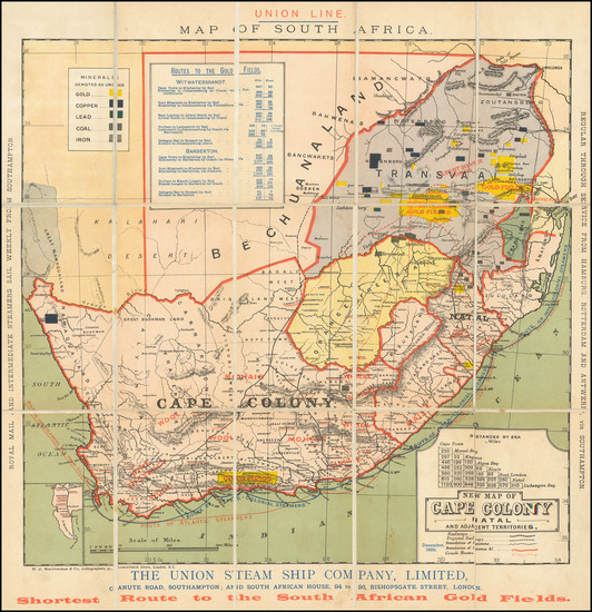 99-South Africa Map By Union Steam Ship Company / W.B. Whittingham & Co., Lithographers