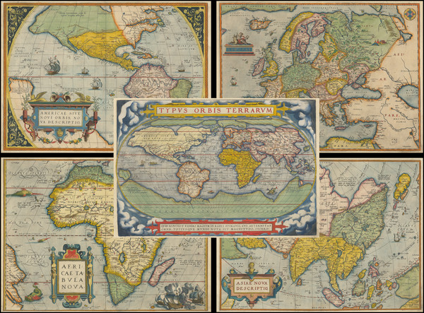 62-World, South America, Europe, Europe, Asia, Africa and America Map By Abraham Ortelius