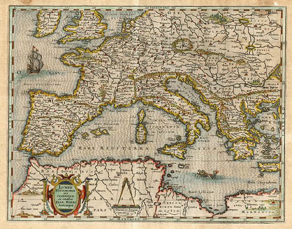 77-Europe, Europe, Mediterranean and Balearic Islands Map By Matthaus Merian