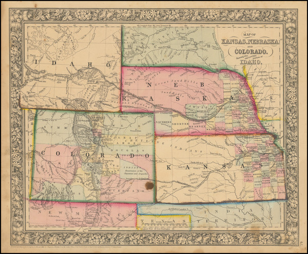 66-Kansas, Nebraska, Colorado, Colorado, Idaho and Wyoming Map By Samuel Augustus Mitchell Jr.