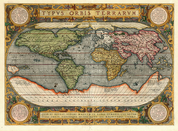 70-World and World Map By Abraham Ortelius