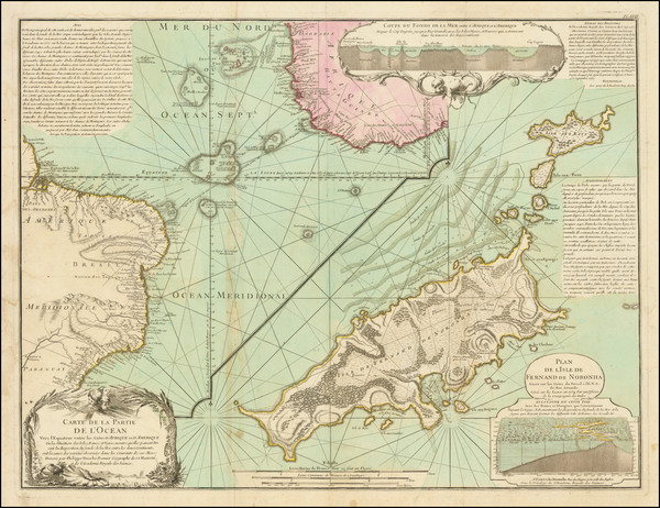 32-Atlantic Ocean, Pacific Ocean, Alaska, America and Curiosities Map By Philippe Buache / Jean-Cl