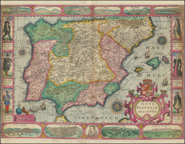 30-Spain and Portugal Map By Jodocus Hondius