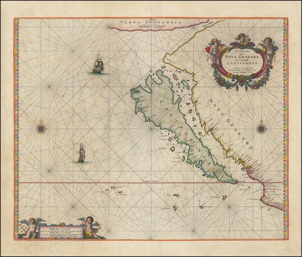 29-Baja California, California and California as an Island Map By Pieter Goos