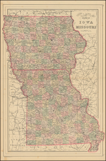 92-Iowa and Missouri Map By Samuel Augustus Mitchell Jr. / Wm. Bradley & Co.