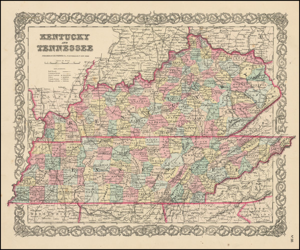31-Kentucky and Tennessee Map By Joseph Hutchins Colton