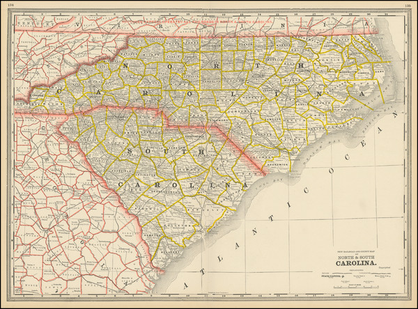 60-North Carolina and South Carolina Map By George F. Cram