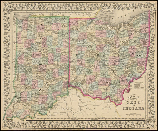 8-Midwest, Indiana and Ohio Map By Samuel Augustus Mitchell Jr.