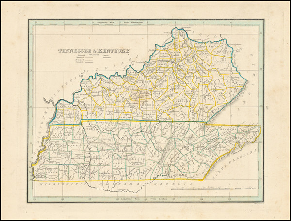 52-Kentucky and Tennessee Map By Thomas Gamaliel Bradford