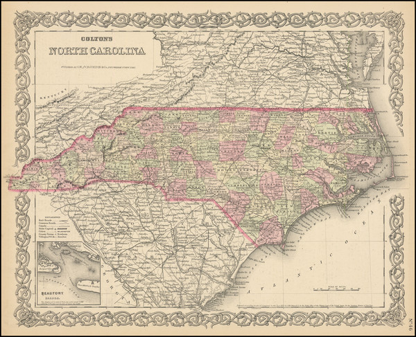 69-North Carolina Map By Joseph Hutchins Colton