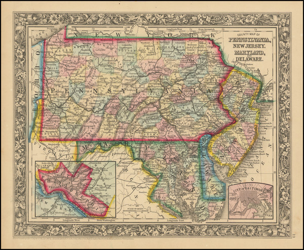 77-New Jersey and Pennsylvania Map By Samuel Augustus Mitchell Jr.