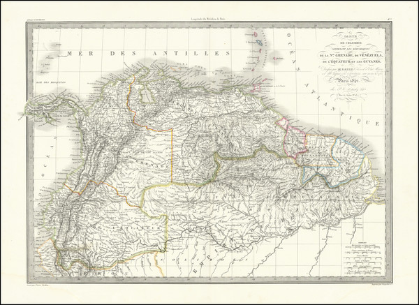 73-Colombia, Guianas & Suriname, Peru & Ecuador and Venezuela Map By Alexandre Emile Lapie