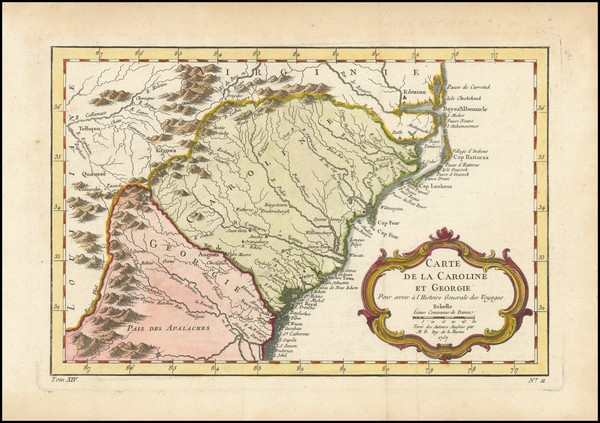 1-South, Southeast, Georgia, North Carolina and South Carolina Map By Jacques Nicolas Bellin