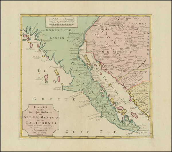 41-Arizona, Mexico, Baja California and California Map By Isaak Tirion