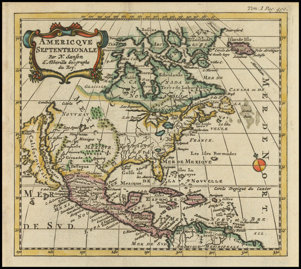 51-North America and California as an Island Map By Nicolas Sanson