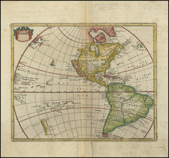 83-Western Hemisphere, California as an Island and America Map By Philipp Clüver