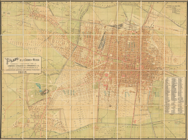 8-Mexico Map By Compañia Litografica Tipografica / Guillermo B. Puga