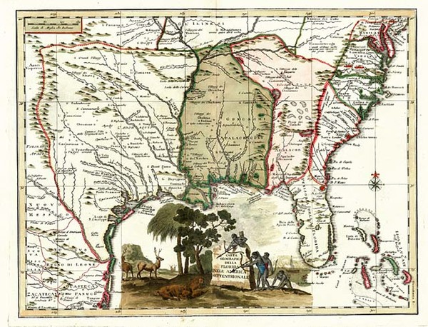 100-South, Southeast, Texas and Midwest Map By Giambattista Albrizzi