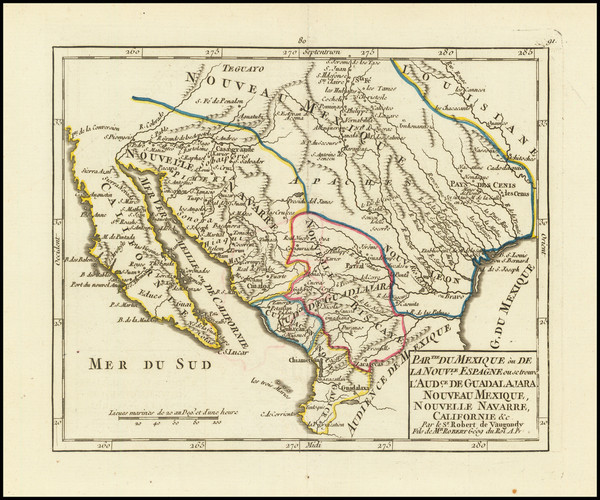 99-Texas, Southwest, Mexico and Baja California Map By Gilles Robert de Vaugondy