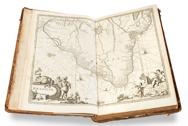 21-Caribbean, Brazil, India, Southeast Asia, Arabian Peninsula and Rare Books Map By Johan Nieuhof