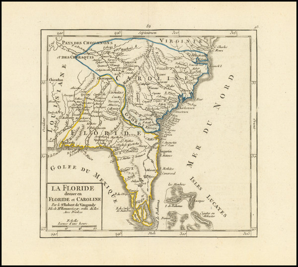 36-Florida, South, Southeast and Georgia Map By Gilles Robert de Vaugondy