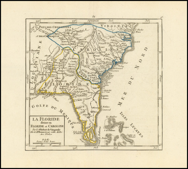 92-Florida, South, Southeast and Georgia Map By Gilles Robert de Vaugondy