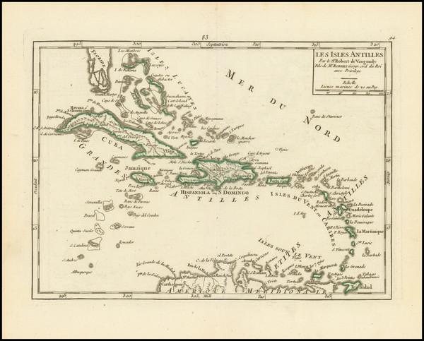 96-Caribbean Map By Gilles Robert de Vaugondy