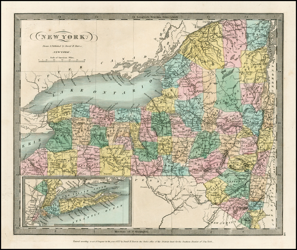 45-New York State Map By David Hugh Burr