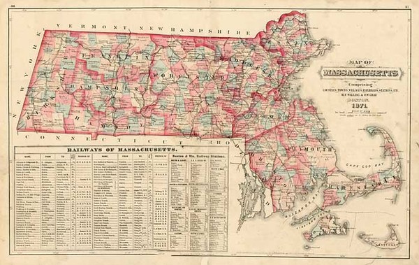 80-New England Map By O.W. Gray  &  Henry Francis Walling