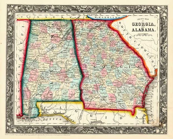 63-South and Southeast Map By Samuel Augustus Mitchell Jr.