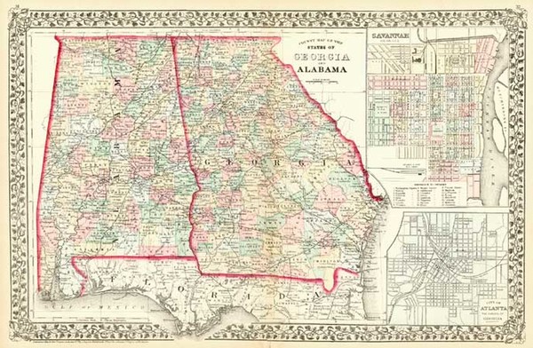 23-South and Southeast Map By Samuel Augustus Mitchell Jr.