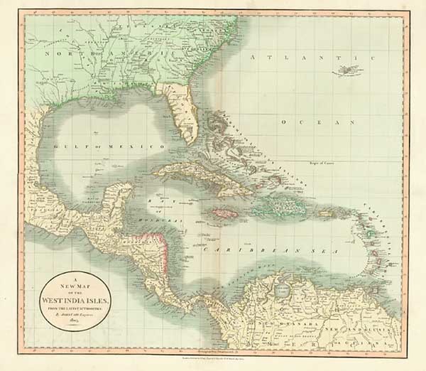 58-South, Southeast, Caribbean and Central America Map By John Cary