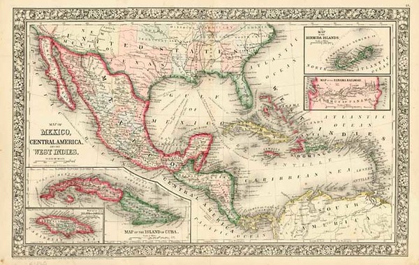 14-Southwest, Mexico and Caribbean Map By Samuel Augustus Mitchell Jr.