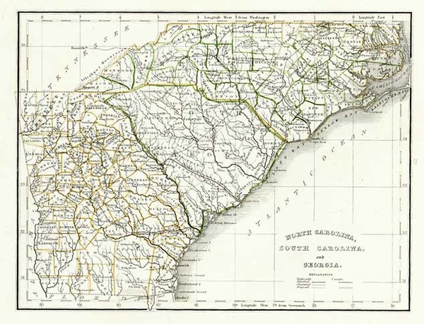 78-Southeast Map By Thomas Gamaliel Bradford