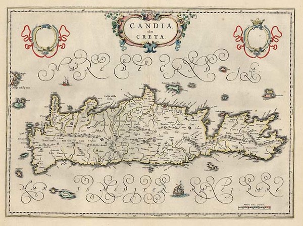 56-Europe, Mediterranean, Balearic Islands and Greece Map By Willem Janszoon Blaeu