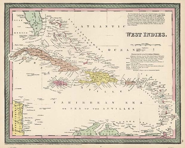 89-Caribbean Map By Thomas, Cowperthwait & Co.