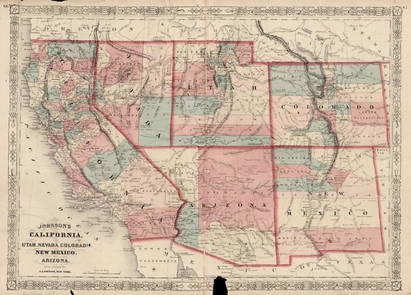 57-Plains, Southwest, Rocky Mountains and California Map By Alvin Jewett Johnson