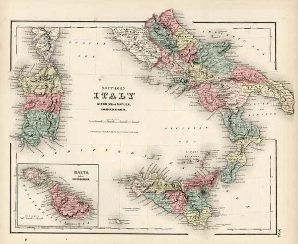 81-Europe, Italy, Mediterranean and Balearic Islands Map By Joseph Hutchins Colton