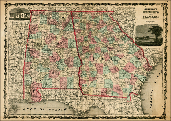 42-South and Southeast Map By Benjamin P Ward  &  Alvin Jewett Johnson