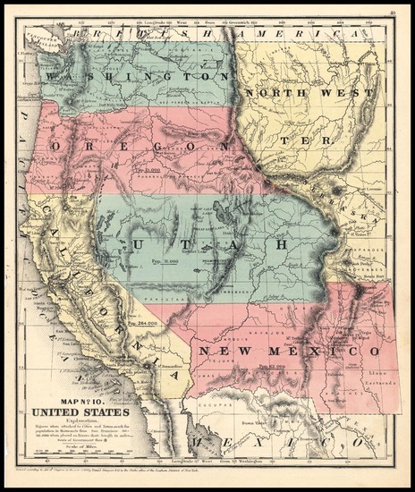 85-Southwest, Rocky Mountains and California Map By Daniel Burgess & Co.